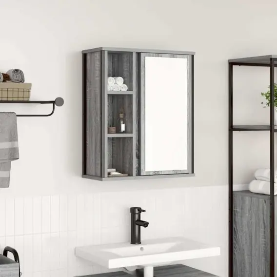 Wyjątkowa oferta Szafka ścienna łazienkowa z lustrem szary dąb sonoma 50x21x60cm Lumarko! Lumarko! - Hurtownia wielobranżowa Lumarko