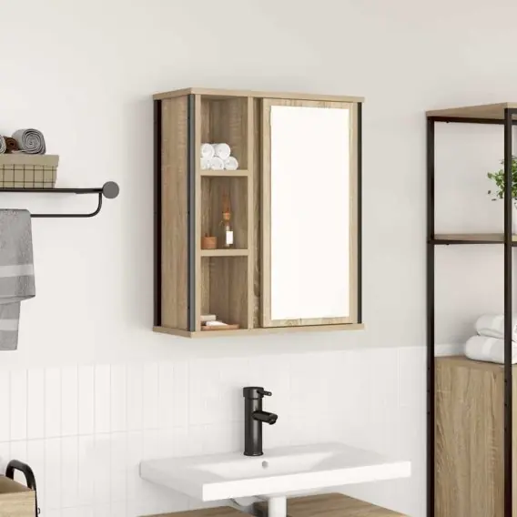 Nowość Szafka ścienna łazienkowa z lustrem, dąb sonoma, 50x21x60 cm Lumarko! Lumarko! - Hurtownia wielobranżowa Lumarko