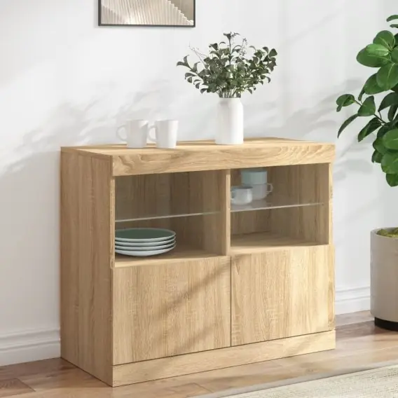 Do wyczerpania zapasów Szafka z oświetleniem LED, dąb sonoma, 81x37x67 cm Lumarko! - Hurtownia wielobranżowa Lumarko