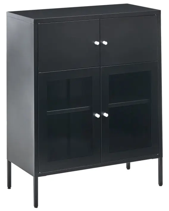 Wyprzedaż Szafka ze szklanymi drzwiami ESHOLT Metal 80 cm Czarny Lumarko
