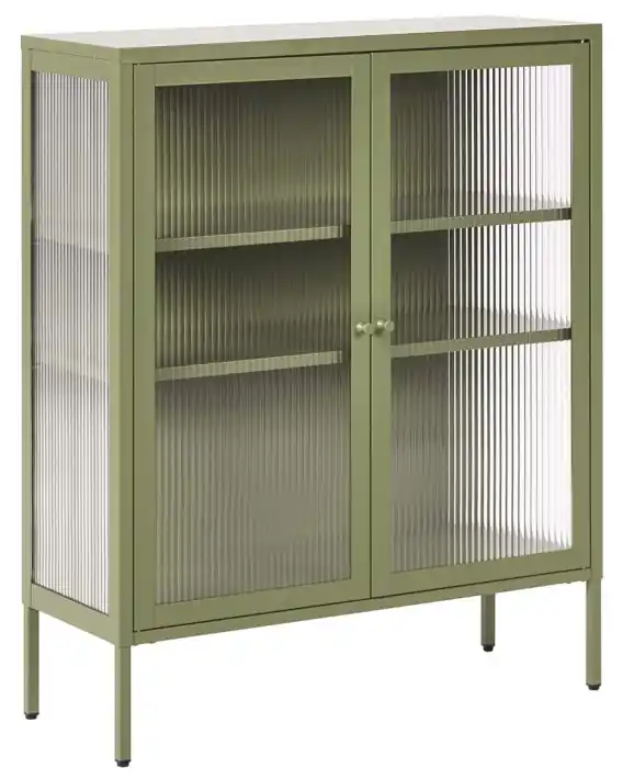 Szafka ze szklanymi drzwiami LERRYN Metal 90 cm Zielony - Hurtownia wielobranżowa Lumarko Wyprzedaż
