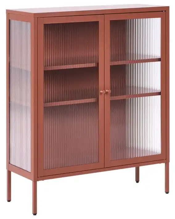Szafka ze szklanymi drzwiami LERRYN Metal 90 cm Złoty brąz - Hurtownia wielobranżowa Lumarko Nowy