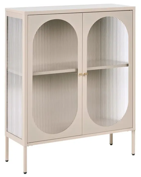 Szafka ze szklanymi drzwiami SARRE Metal 90 cm Beżowy - Hurtownia wielobranżowa Lumarko Premium