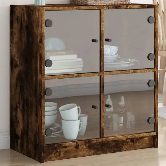 Szafka ze szklanymi drzwiami, przydymiony dąb, 68x37x75,5 cm Lumarko! - Hurtownia wielobranżowa Lumarko Hit sprzedaży