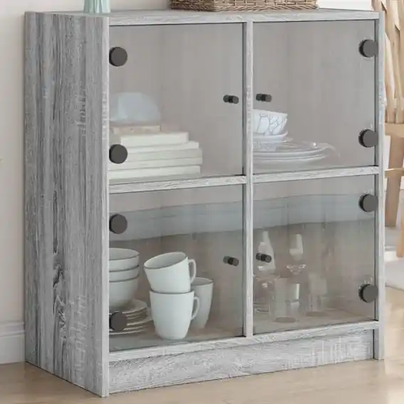 Okazja Szafka ze szklanymi drzwiami, szary dąb sonoma, 68x37x75,5 cm Lumarko! - Hurtownia wielobranżowa Lumarko
