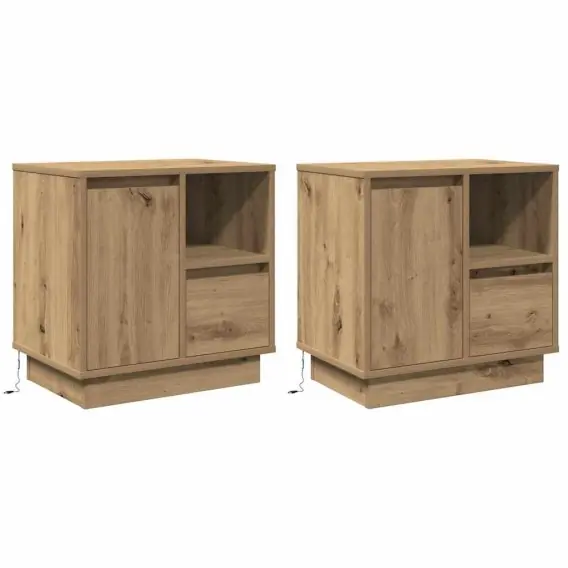 Tylko do końca tygodnia Szafki nocne z LED 2 sztuki z dębu rzemieślniczego 50x34,5x50 cm Lumarko! - Hurtownia wielobranżowa Lumarko