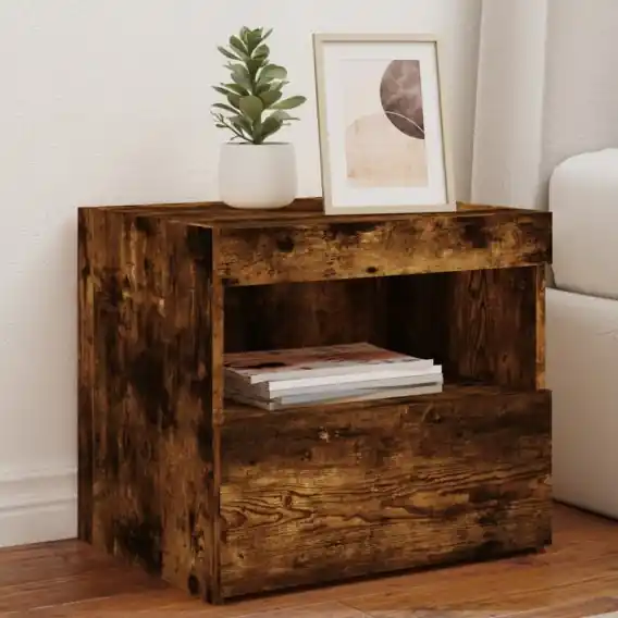 Szafki nocne z LED, 2 szt., przydymiony dąb, 50x40x45 cm Lumarko! - Hurtownia wielobranżowa Lumarko Ograniczona ilość