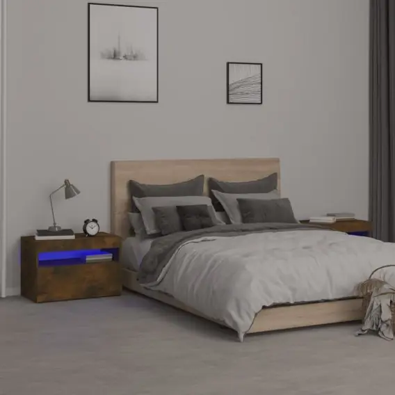Super okazja Szafki nocne z LED, 2 szt., przydymiony dąb, 60x35x40 cm Lumarko! - Hurtownia wielobranżowa Lumarko
