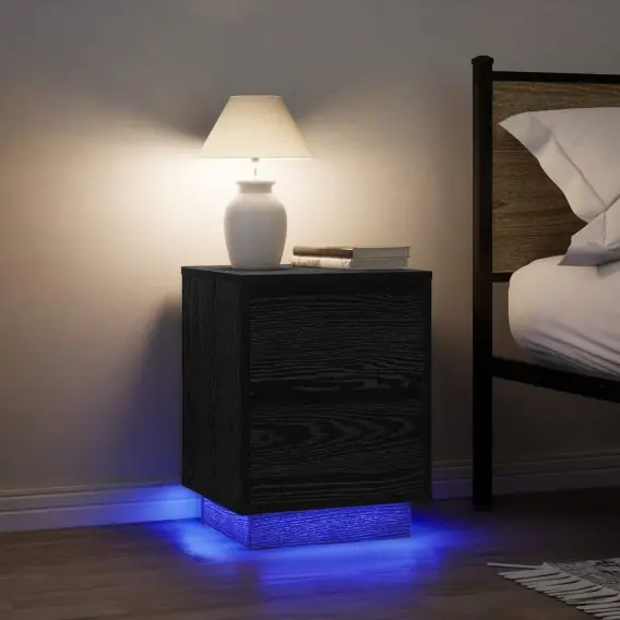 Zamów dziś Szafki nocne z oświetleniem LED 2 szt. Czarne 38x34x50 cm Lumarko! - Hurtownia wielobranżowa Lumarko