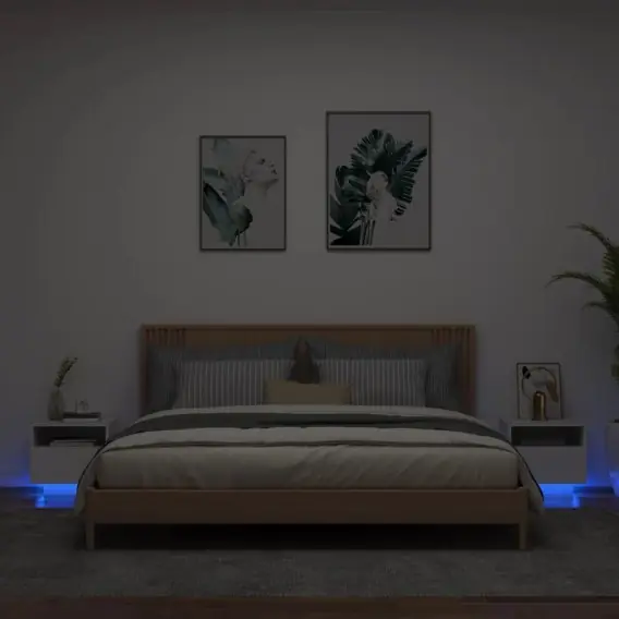 Wyprzedaż Szafki nocne z oświetleniem LED, 2 szt., białe, 40x39x37 cm Lumarko! - Hurtownia wielobranżowa Lumarko