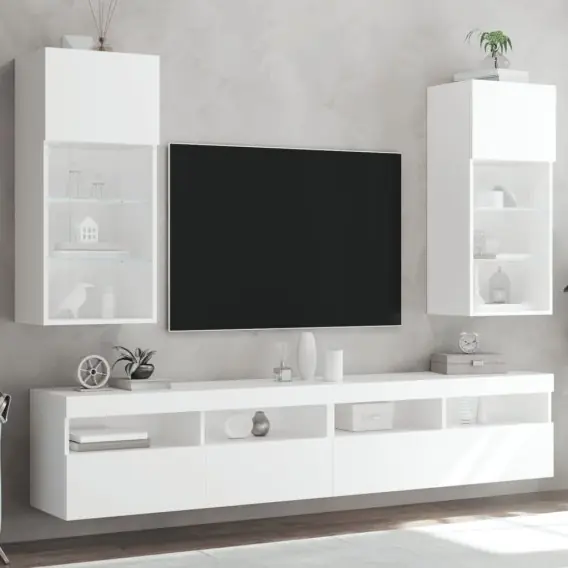 Szafki TV, z LED, 2 szt., białe, 40,5x30x90 cm Lumarko! - Hurtownia wielobranżowa Lumarko Wybór klientów