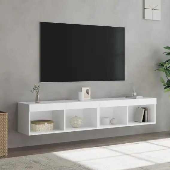 Szafki TV, z LED, 2 szt., białe, 80x30x30 cm Lumarko! - Hurtownia wielobranżowa Lumarko Niska cena