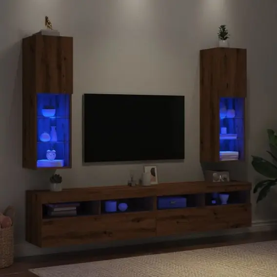 Szafki TV, z LED, 2 szt., dąb artisian, 30,5x30x102 cm Lumarko! - Hurtownia wielobranżowa Lumarko Super okazja