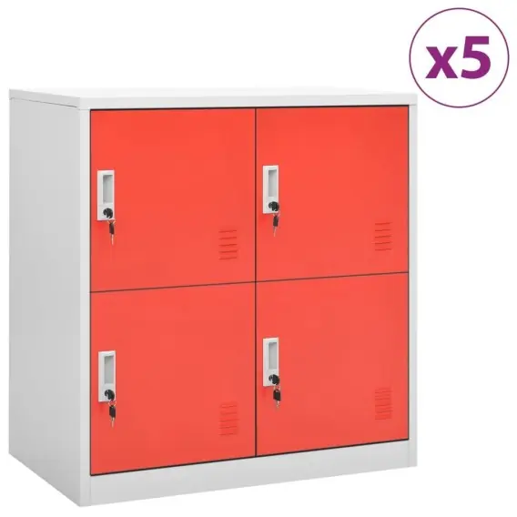 Kup online Szafki zamykane, 5 szt., jasnoszaro-czerwone, 90x45x92,5 cm Lumarko! - Hurtownia wielobranżowa Lumarko