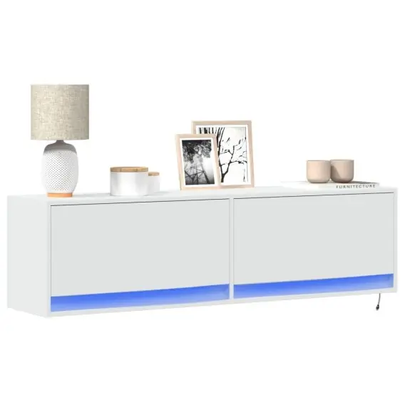 Ścienna szafka TV z LED, biała, 140x31x38 cm Lumarko! - Hurtownia wielobranżowa Lumarko Oferta czasowa