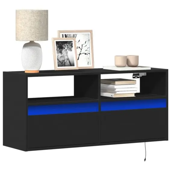 Darmowy zwrot Ścienna szafka TV z LED, czarna, 100x31x45 cm Lumarko! - Hurtownia wielobranżowa Lumarko