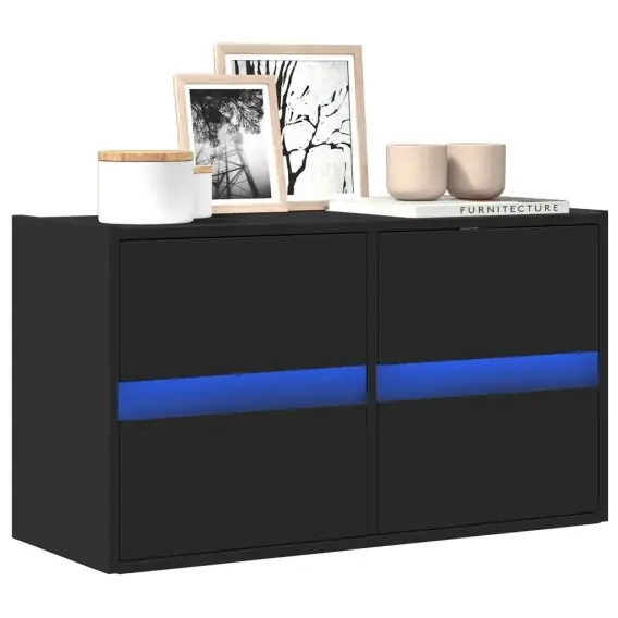 Ścienna szafka TV z LED, czarna, 80x31x45 cm Lumarko! - Hurtownia wielobranżowa Lumarko Rabat