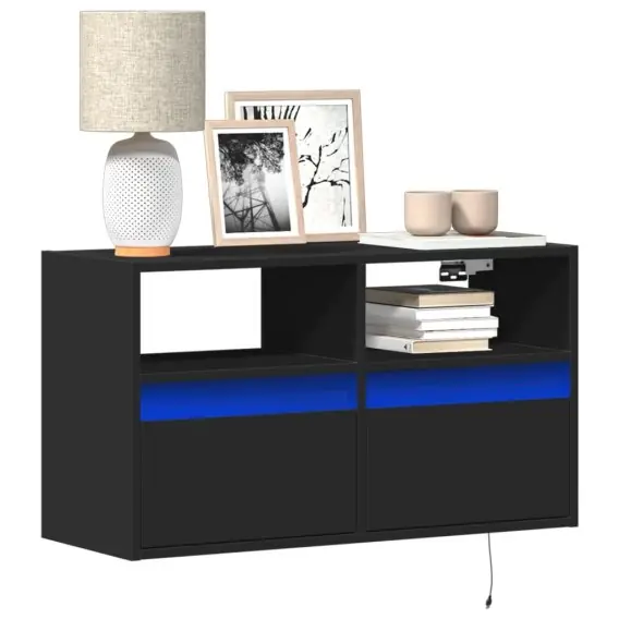 Bezpieczna płatność Ścienna szafka TV z LED, czarna, 80x31x45 cm Lumarko! - Hurtownia wielobranżowa Lumarko