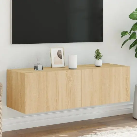 Ścienna szafka TV z LED, dąb sonoma, 100x35x31 cm Lumarko! - Hurtownia wielobranżowa Lumarko Darmowy zwrot
