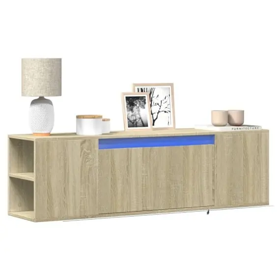 Ścienna szafka TV z LED, dąb sonoma, 135x31x39,5 cm Lumarko! - Hurtownia wielobranżowa Lumarko Nie przegap