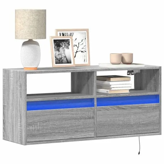 Dostępne od ręki Ścienna szafka TV z LED, szary dąb sonoma, 100x31x45 cm Lumarko! - Hurtownia wielobranżowa Lumarko