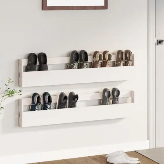 Ścienne półki na buty, 2 szt., biały, 110x9x23 cm, sosna Lumarko! - Hurtownia wielobranżowa Lumarko Super okazja