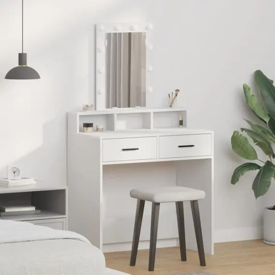 Nowość Toaletka z LED-owym oświetleniem, Biała, 79x41x140 cm Lumarko! - Hurtownia wielobranżowa Lumarko