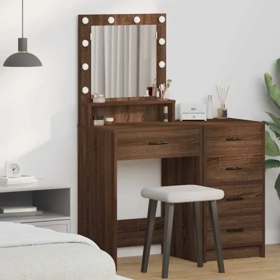 Do wyczerpania zapasów Toaletka z LED-owym oświetleniem, Brązowy Dąb 50x41x135 cm Lumarko! - Hurtownia wielobranżowa Lumarko