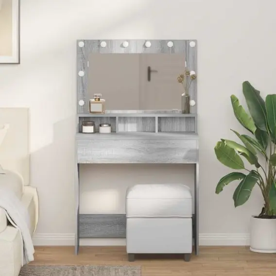 Toaletka z LED-owym oświetleniem, Szary Sonoma, 79x41x135 cm Lumarko! - Hurtownia wielobranżowa Lumarko Oferta limitowana