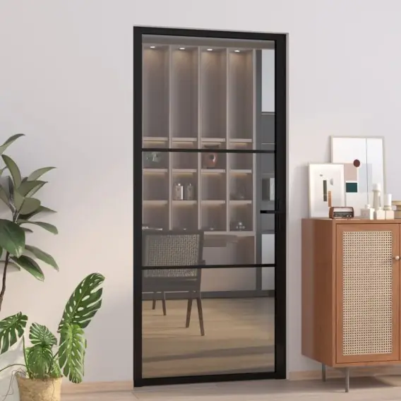 Bezpieczne zakupy VidaXL Drzwi wewnętrzne, 93x201,5 cm, czarne, szkło ESG i aluminium - Hurtownia wielobranżowa Lumarko