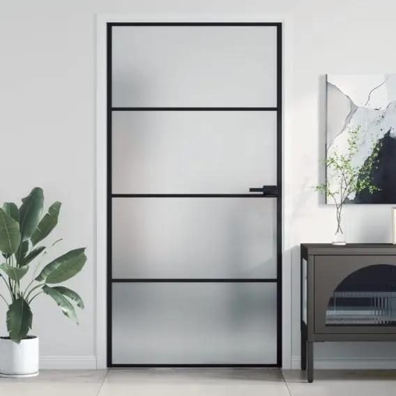 VidaXL Drzwi wewnętrzne, czarne, 102,5x201,5 cm, szkło i aluminium - Hurtownia wielobranżowa Lumarko Ekspresowa dostawa