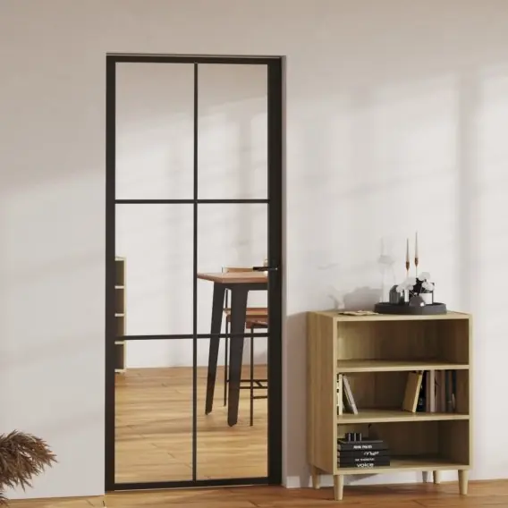 VidaXL Drzwi wewnętrzne, szkło ESG i aluminium, 83x201,5 cm, czarne - Hurtownia wielobranżowa Lumarko Cena promocyjna