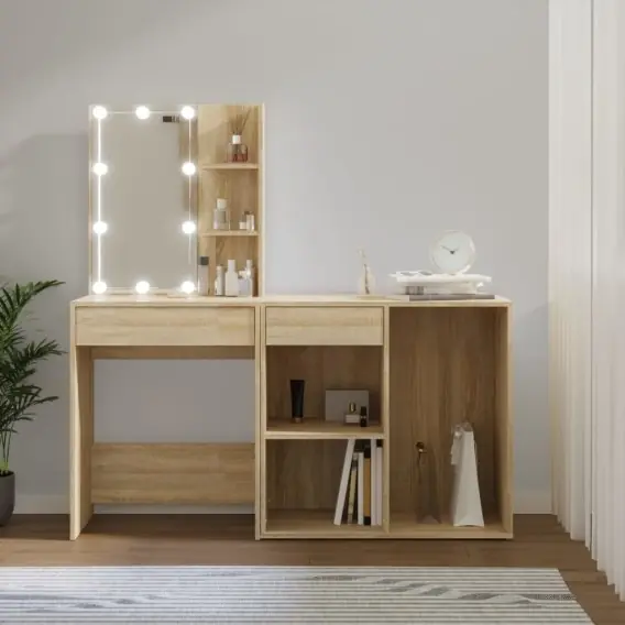 Oferta Toaletka z oświetleniem LED i szafką, dąb sonoma Lumarko! - Hurtownia wielobranżowa Lumarko