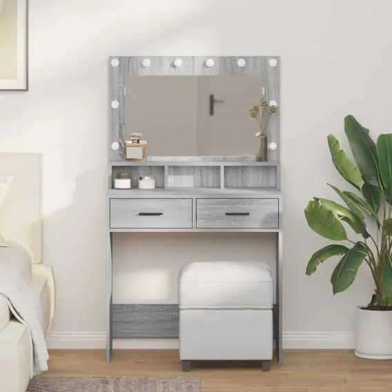 Toaletka z oświetleniem LED szara Sonoma 79x41x135 cm Lumarko! - Hurtownia wielobranżowa Lumarko Ograniczona ilość