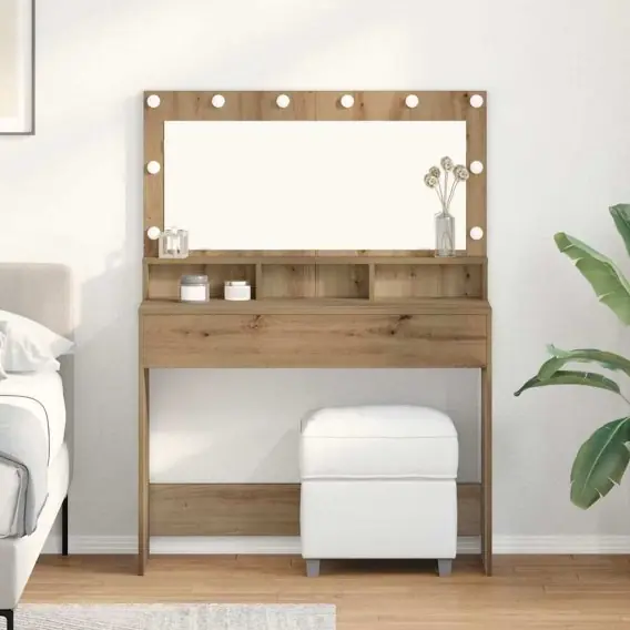 Dostępne od ręki Toaletka z oświetleniem LED w dębie artystycznym, 100x41x135 cm Lumarko! - Hurtownia wielobranżowa Lumarko