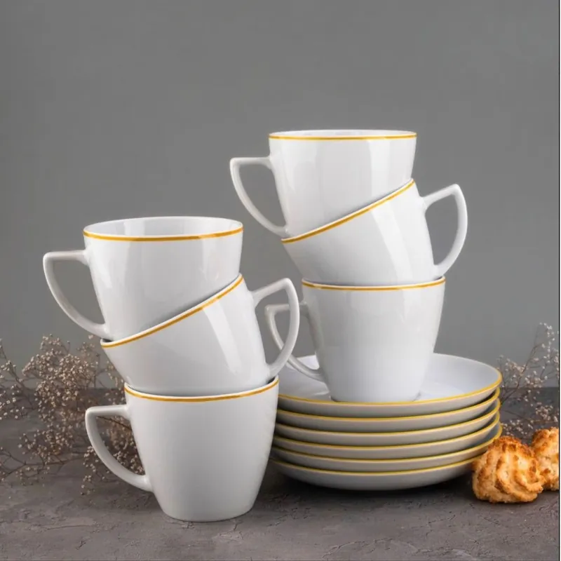 Oferta limitowana Komplet filiżanek 350ml/spodek dla 6 osób Żółty Kolorowe Linie