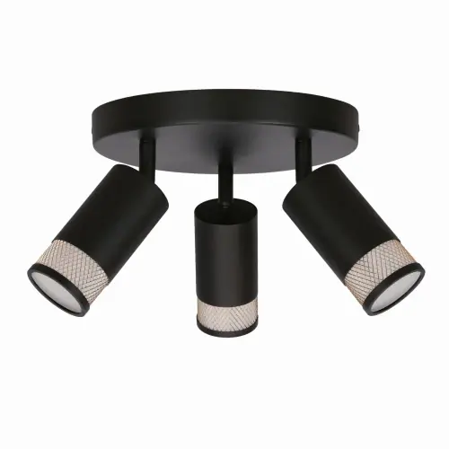 FLIN Lampa Sufitowa Plafon Czarny 3x15W GU10 Klosz Czarny+złoty Darmowy zwrot