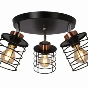 GLOB Lampa Sufitowa Plafon Czarny+złoty 3x40W E27 Klosz Czarny Tani