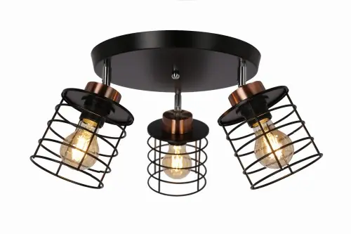 GLOB Lampa Sufitowa Plafon Czarny+złoty 3x40W E27 Klosz Czarny Tani