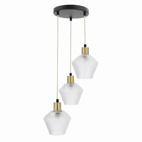 Popularny GRENIKO Lampa Wisząca Talerz Czarny 3x40W E14 Klosz Bezbarwny