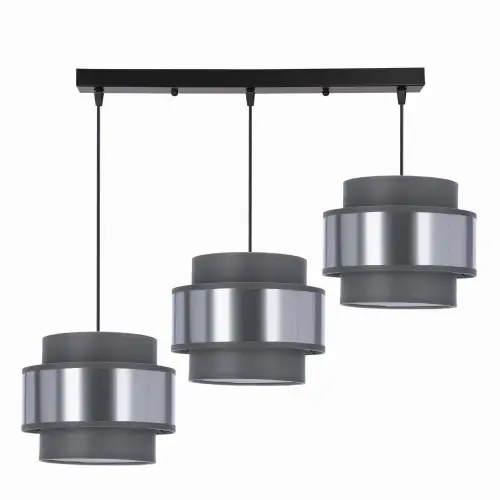 Nowość HARE Lampa Sufitowa Czarny 3x60W E27 Abażur Szary+srebrny