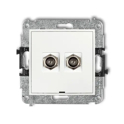 Mechanizm gniazda antenowego podwójnego typu F (SAT) niklowany, bez pola opisowego Karlik MINI biały mat 25MGFBO-2 Ograniczona ilość