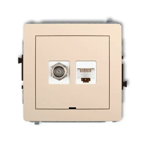 Mechanizm gniazda antenowego poj. typu F (SAT) + gniazda komp. poj. 1xRJ45, kat. 5e, 8-stykowy, bez pola opisowego Karlik DECO beżowy 1DGFKBO-1 Oferta limitowana