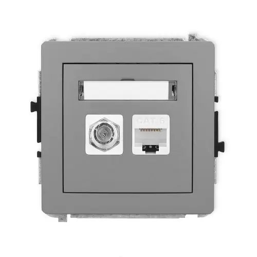 Mechanizm gniazda antenowego poj. typu F (SAT) + gniazda komp. poj. 1xRJ45, kat. 6, 8-stykowy Karlik DECO szary mat 27DGFK-3 Bezpieczna płatność