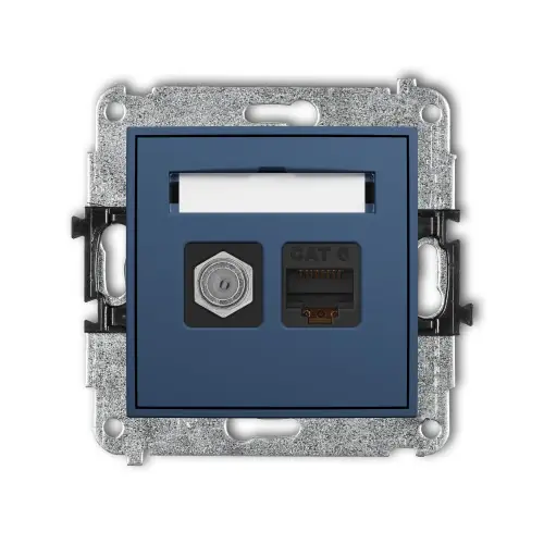 Kup online Mechanizm gniazda antenowego poj. typu F (SAT) + gniazda komp. poj. 1xRJ45, kat. 6, 8-stykowy Karlik MINI navy blue 64MGFK-3