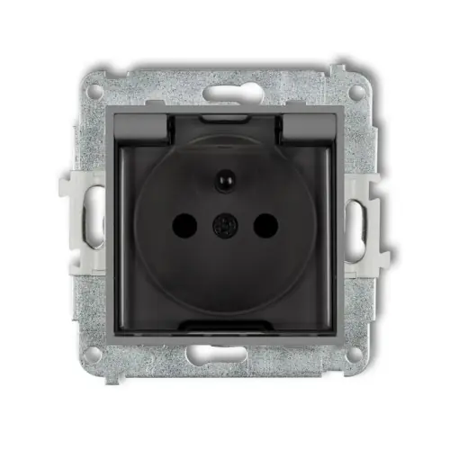 Mechanizm gniazda bryzgoszczelnego z uziemieniem 2P+Z (klapka dymna, przesłony torów prądowych) Karlik ICON szary mat 27IGPB-1zdp Szybka wysyłka