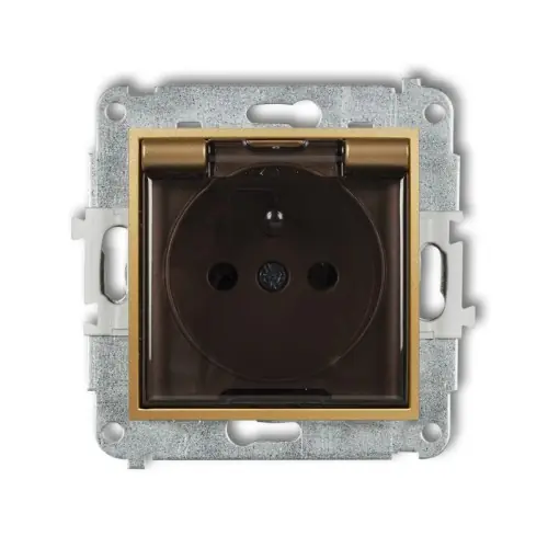 Mechanizm gniazda bryzgoszczelnego z uziemieniem 2P+Z (klapka dymna, przesłony torów prądowych) Karlik ICON złoty 29IGPB-1zdp Najlepsza cena