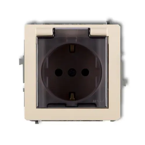 Taniej Mechanizm gniazda bryzgoszczelnego z uziemieniem SCHUKO 2P+Z (klapka dymna, przesłony torów prądowych) Karlik DECO beżowy 1DGPB-1sdp
