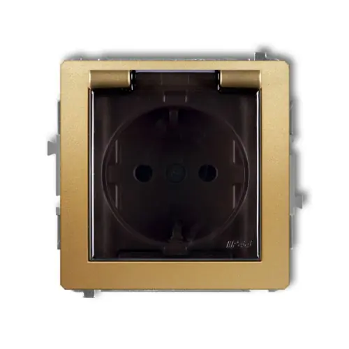 Cena promocyjna Mechanizm gniazda bryzgoszczelnego z uziemieniem SCHUKO 2P+Z (klapka dymna, przesłony torów prądowych) Karlik DECO złoty 29DGPB-1sdp