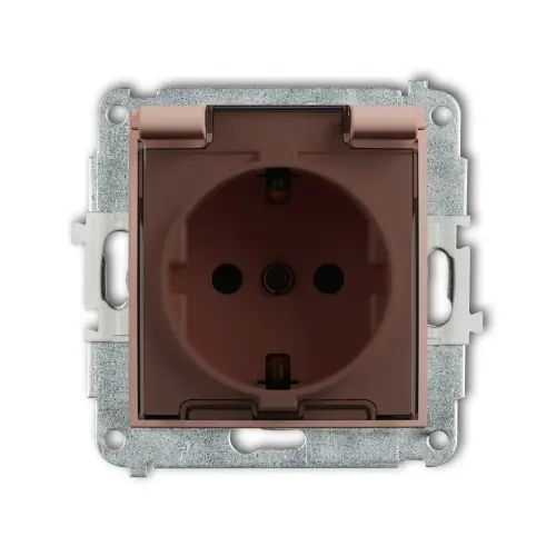 Niska cena Mechanizm gniazda bryzgoszczelnego z uziemieniem SCHUKO 2P+Z (klapka dymna, przesłony torów prądowych) Karlik MINI łososiowy 62MGPB-1sdp
